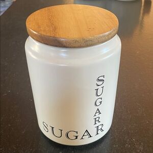 White Sugar Canister with Wooden Lid